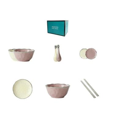 Imagem de Cerâmica cor sólida sob o esmalte pratos requintados utensílios de mesa personalizados domésticos nórdicos - duas pessoas comem padrão de martelo