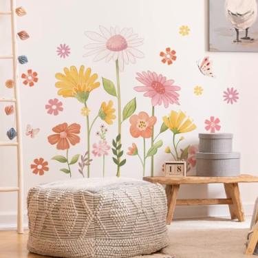 Imagem de LOONELO Adesivos de parede de jardim de flores, decalques de parede de janela de grama silvestre grande, adesivos de janela florais de papoula lírio peônia para quarto, sala de estar, TV, parede