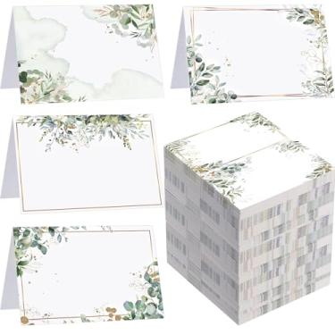 Imagem de Honoson 120 cartões de mesa em aquarela para mesa de 8 x 5 cm, cartão de assento preenchível em branco, barraca de eucalipto, cartão de nome dobrável para casamentos, festas, banquetes