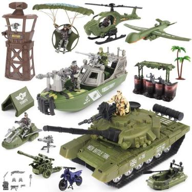 Imagem de Conjunto de brinquedos DeAo, veículos militares, barco de combate, hel