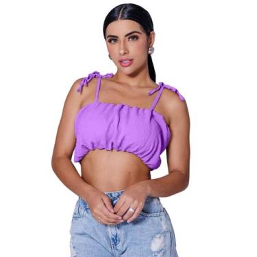 Imagem de Top cropped faixa bufante com bojo e alças de amarração ou sem alças d