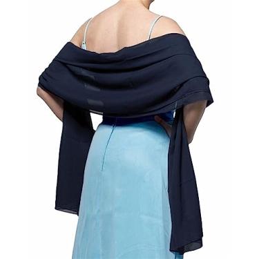 Imagem de Chiffon Cachecol Pashmina Xales E Wraps Para Vestidos De Noite Capas De Casamento Cover Up, Dark Blue, One Size