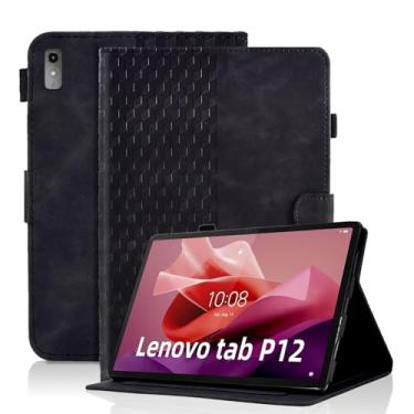 Imagem de Varohix Capa para Lenovo Tab P12 32.3 cm (Modelo: TB370FU) Capa magnética de couro PU com suporte ajustável, suporte dobrável para cartões, aba multi-angular P12, preta