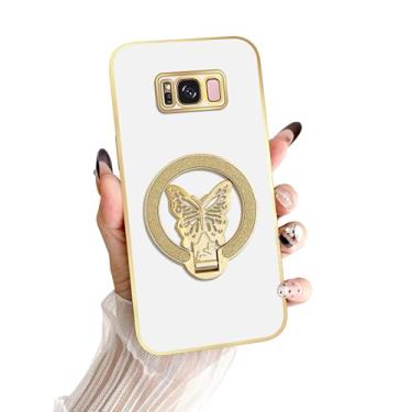 Imagem de nancheng Capa de celular para Galaxy S8 Plus com suporte de borboleta fofa galvanizada macia TPU protetora fina à prova de choque, branca