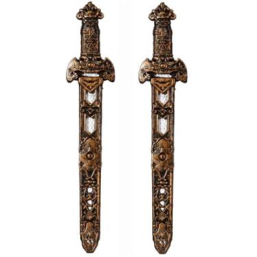 Imagem de YOMENO 2 Pcs Pirate Sword Plastic Sword with Scabbard Fake Knife for Pirate Costume Accessories Party Props Halloween Supplies 11.5 Inches (New Bronze)