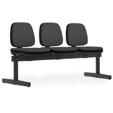 Imagem de Cadeira Longarina 3 Lugares Recepção Sala de Espera Work F02 Sintético Preto - Lyam Decor