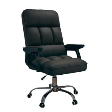 Imagem de Cadeira de escritório PU couro macio cadeira de mesa com apoios de braços giratórios altura ajustável acolchoado cadeira de escritório ajustável (preto)