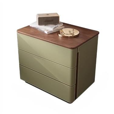 Imagem de Mesa de cabeceira, mesa de cabeceira de chão, mesa de cabeceira de madeira, gaveta dupla/tripla, gaveta oculta, armazenamento, móveis de cabeceira verdes (tamanho : A)