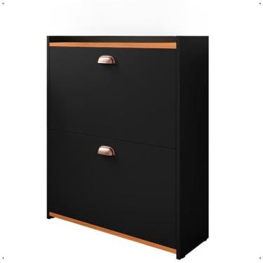 Imagem de Sapateira Vertical Com 2 Portas Basculantes - Organizador Para 12 Pares De CalçAdos, Multiuso Para Hall De Entrada, Quarto E Closet - Sapateira Fechada Moderna(Preto/Cinamomo)