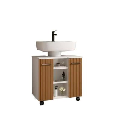 Imagem de Armário de Banheiro para Pia de Coluna, Gabinete Premium para Seu Lavabo(BRANCO/RIPADO)