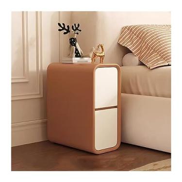 Imagem de Mesa de cabeceira ultra estreita de madeira maciça, mesa de cabeceira moderna, minimalista, espaço pequeno, mesa de cabeceira, cubinhos simples, cor sólida, mesa de cabeceira (cor: laranja terroso +