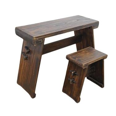 Imagem de Mesa de centro de design simples, mesa de canto de café para sala de estar, mesa antiga de Gu Qin, banco de madeira maciça, mesa portátil pequena, mesa de centro minimalista para sala de estar