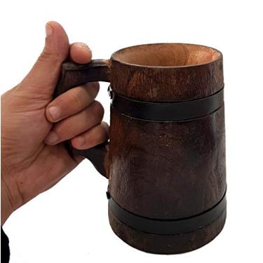 Imagem de collectiblesBuy Caneca de cerveja de madeira feita à mão caneca rústica para café chá estilo antigo Drinkware perfeito para padrinhos presente casamento bar e decoração de cozinha