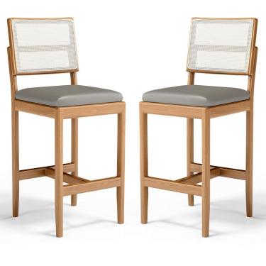 Imagem de Kit Com 2 Banqueta Milena Madeira Maciça Assento Estofado Encosto De Tela Sintética