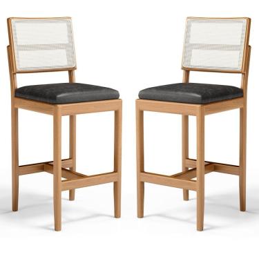 Imagem de Kit Com 2 Banqueta Milena Madeira Maciça Assento Estofado Encosto De Tela Sintética