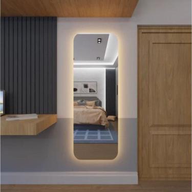 Imagem de Espelho Brillare Corpo Inteiro Retangular Com LED 170cm x 70cm Quarto Sala Grande Moderno Branco Quente