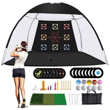 Imagem de Rede de Treino para Golfe de 3m x 2,1m, Inclui 10 Bolas de Golfe de PU, 11 Tees de Golfe, 2 Tees de Borracha e 1 Bolsa de Transporte para