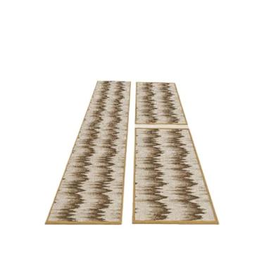 Imagem de Jogo de passadeira de cozinha tapete em jacquard antiderrapante 3 peças decoração impecável(Jogo M15 Rústico Marrom)