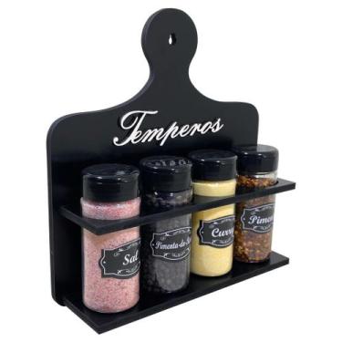 Imagem de Porta Temperos Condimentos MDF kit 04 potes com Tampa Dosadora Suporte
