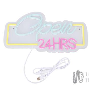 Imagem de LiebeWH Aberto 24 Horas LED Sinal de Néon Alimentado por USB, Luz Comercial de Brilho Ajustável para Exibição de Janela de Restaurante de Loja de Bar