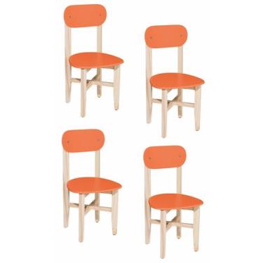 Imagem de Kit 4 Cadeiras Infantil para Refeitório Assento e Encosto Laranja Base