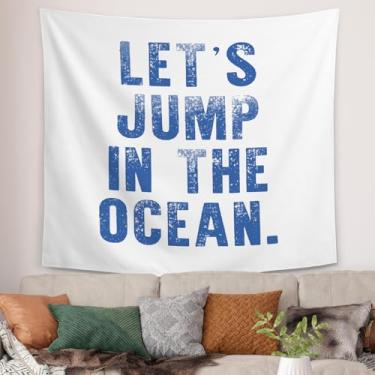 Imagem de Tapeçaria de praia litorânea azul, presentes para amantes da praia do oceano, Let's Jump in the Ocean Tapestries, cobertor de parede para meninos, meninas, quarto, sala de jogos, casa, 127 x 152 cm