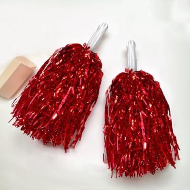 Imagem de 2 peças de pompons vermelhos para líderes de torcida para esquadrões esportivos, festa de dança, futebol, basquete, espírito desempenho, celebração