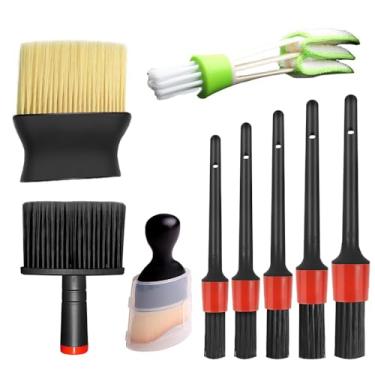 Imagem de Conjunto de 9 escovas de limpeza de carro, espanador interno automotivo doméstico, contém 1 escova de cabelo macia redonda, 2 vassouras de limpeza de cerdas macias, 1 escova de fenda de cabeça dupla
