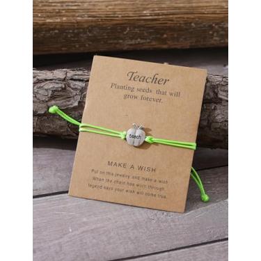 Imagem de Pulseiras femininas elásticas ajustáveis para Dia dos Professores com Presentes de Dia dos Professores de Maçã, One Size, Liga de aço, Sem Pedra Preciosa