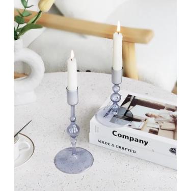 Imagem de Gurfuy Castiçais votivos de vidro colorido - Castiçal Tealight para festivais, casamentos, festas, mesa de férias, centro de mesa, decoração de prateleira, outono, decoração de casa, azul escuro
