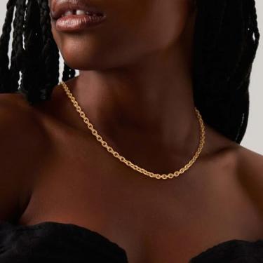 Imagem de Colar feminino com corrente de corda de ouro 14 K, banhado a ouro delicado, joia, Medium, Latão, Sem Pedra Preciosa