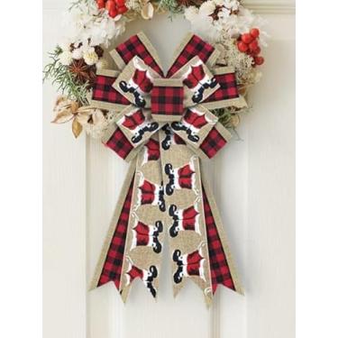 Imagem de Arcos de guirlanda de Natal, decoração de Natal, laço de serapilheira para pés de Papai Noel, para grinaldas, laços de fita de Natal, arcos de topo de árvore, para decoração interna e externa de Natal