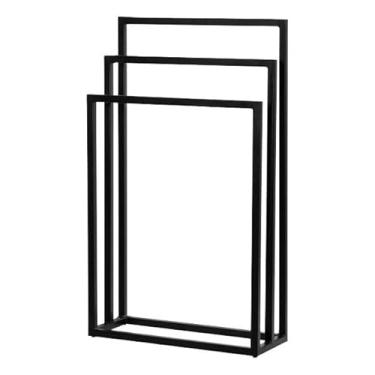 Imagem de Porta Toalha, Toalheiro Rosto Metal Duplo Preto Hotel Lavabo Rosto Metal Lavabo Grande duplo chão suporte toalha(75x50cm)