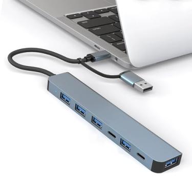 Imagem de Hub USB 3.0, hub USB com adaptador multiportas USB C, divisor USB com 1 USB 3.0, 4 x USB 2.0, 2 x USB C, hub USB-c para dispositivos M-ac-Book P-ro/PC/laptop/tablet (cinza 6 polegadas)