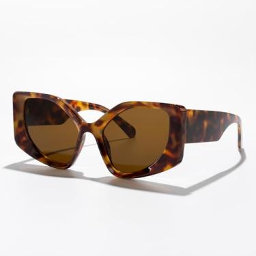 Imagem de Alien Fashion Óculos de sol geométricos olho de gato retrô unissex para mulheres e homens, óculos escuros exclusivos para festas urbanas, Armação de leopardo/lente marrom, Lens Width: 57 Millimeters