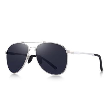 Imagem de Óculos de sol aviador vintage de metal duplo para homens e mulheres, óculos de sol retrô artísticos piloto para dirigir, viajar, estilo urbano, Prata, Lens Width: 62 Millimeters