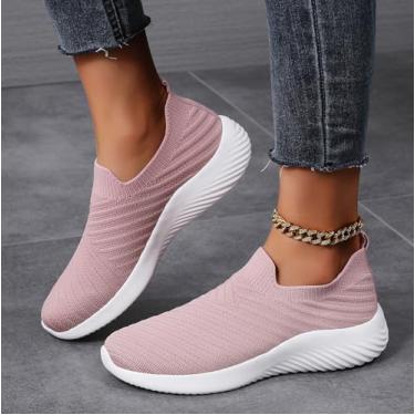Imagem de Tênis de caminhada feminino, sem cadarço, confortável, antiderrapante, para corrida, tênis de treino, leve, atlético, academia, tênis, rosa, 39