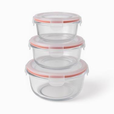 Imagem de Conjunto de 3 Potes Herméticos Redondos Multiuso com Tampa, Plástico Transparente, Fechamento Hermético, Empilháveis