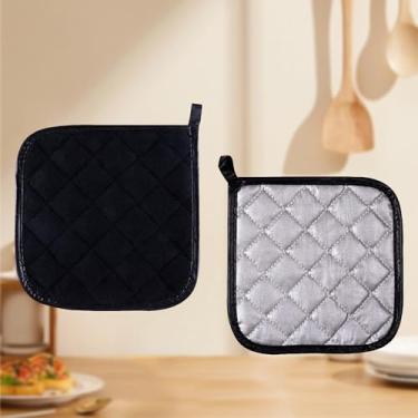 Imagem de Porta-panelas pretas para cozinha – Pacote com 2 almofadas quentes resistentes ao calor, pegadores de panela de algodão acolchoado para panelas quentes, panelas, pratos e luvas de forno