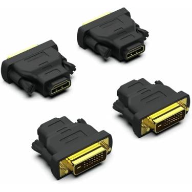 Imagem de DVI para HDMI, adaptador bidirecional DVI-D para HDMI macho para fêmea com cabo banhado a ouro, pacote com 4