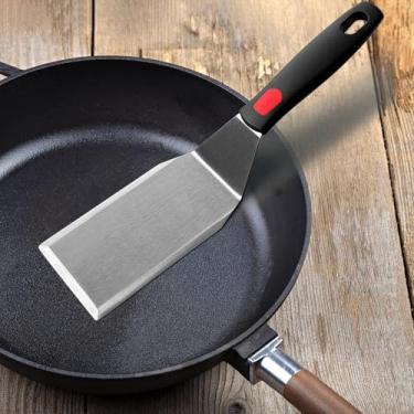 Imagem de Espátula de metal profissional para frigideiras de ferro fundido e grelhas de topo plano, cabo de silicone completo, lâmina de aço inoxidável espessada, espátula de hambúrguer para flipper, cozinhar