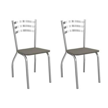 Imagem de Cadeira Sala De Jantar Portugal 2c007cr Aço Kit 2 Un Cromado-linho Escuro - Kappesberg