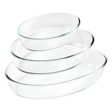 Imagem de Conjunto De Travessas Ovais De Vidro - Elegância E Praticidade Em 3 Tamanhos (1,5l, 2l, 3l)