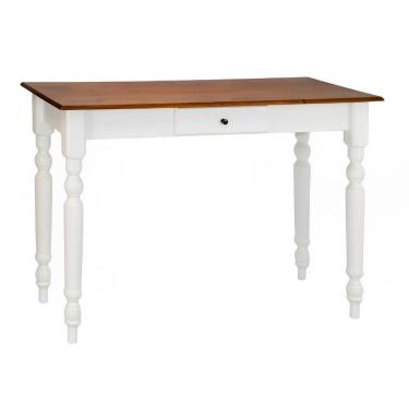 Imagem de Aparador De Sala Ou Escrivaninha Rústico Madeira 1 Gavetas Com Pés Torneados - Branco Laca Com Tampo Imbuia Glazer