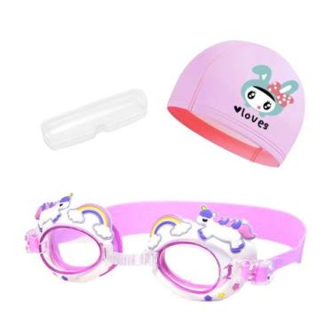 Imagem de Kit touca e óculos de natação infantil piscina com desenhos divertidos