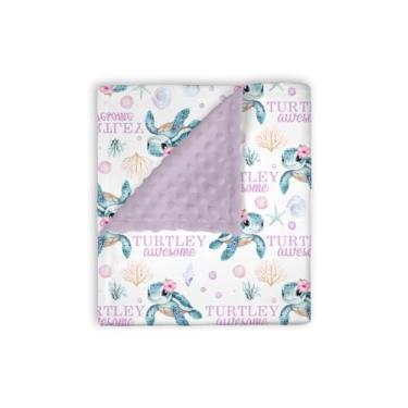 Imagem de EyMzcod Manta de bebê Mink rosa sob o mar, tartaruga incrível oceano animal macio camada dupla pontilhada recebendo swaddle, recém-nascido bebê berçário cama presente de chuveiro 76 x 101 cm