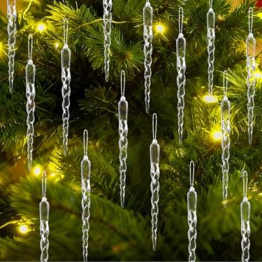 Imagem de Enfeites de gelo de Natal, 24 peças de enfeites de cristal de plástico para árvore de Natal, enfeite de pendurar no gelo de cristal acrílico transparente para decoração de Natal, Ano Novo, casamento