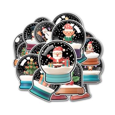 Imagem de Conjunto de 12 peças de adesivos de globo de neve de Natal, lindos decalques de vinil de Natal com Papai Noel, rena, boneco de neve, elfo e presentes, adesivos impermeáveis de inverno para laptop