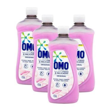 Imagem de Kit 4 Lava-Roupas Omo Líquido Roupas Finas e Delicadas Original 450ml