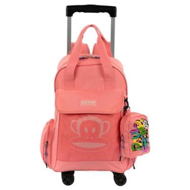 Imagem de Mochila Carrinho Paul Frank Coral Rosa Grande 4 Rodas
